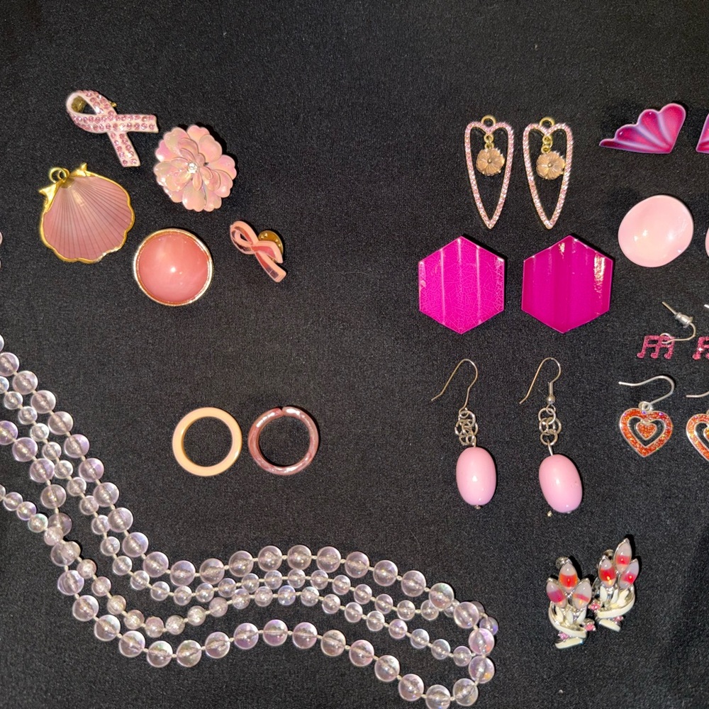 Elegant Pink and Gold Tone Costume Vtg Retro Jewelry Lot